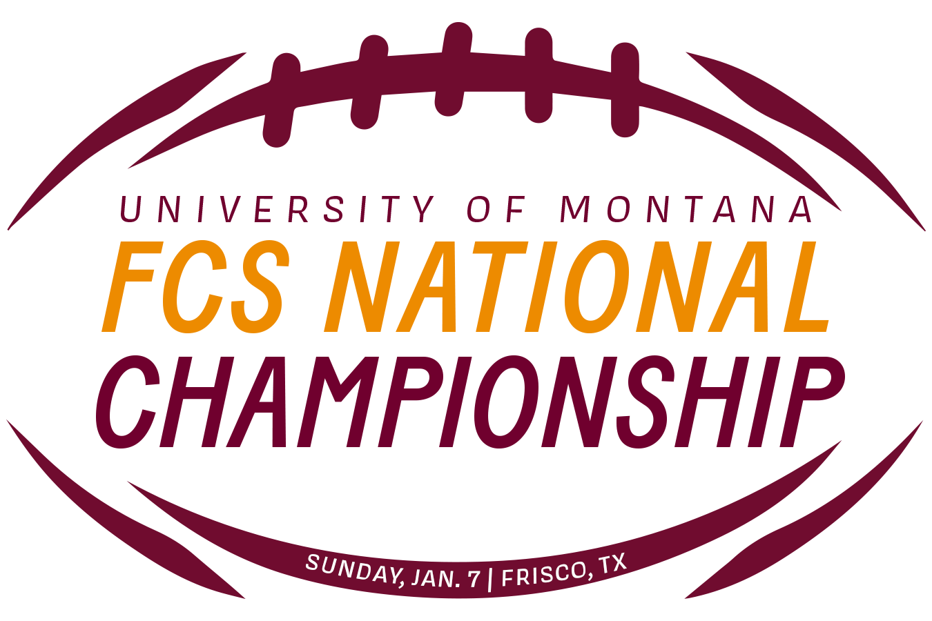 Football outline with text that reads University of Montana, FCS National Championship