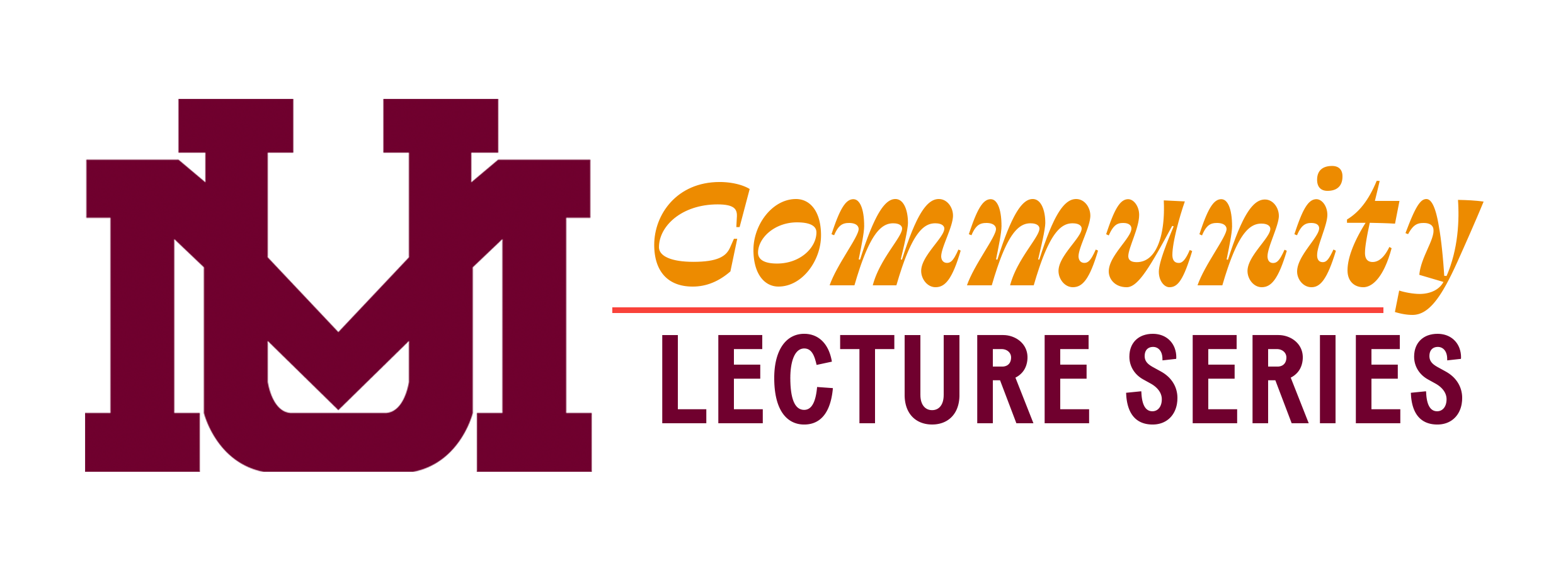 Logo with interlocking UM and text that reads Community Lecture Series.