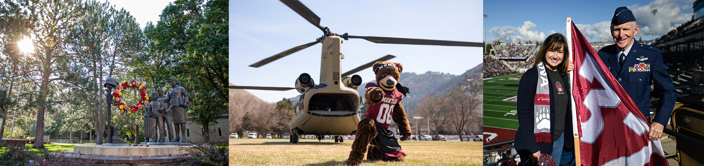 Three images celebrating the military reunion at UM